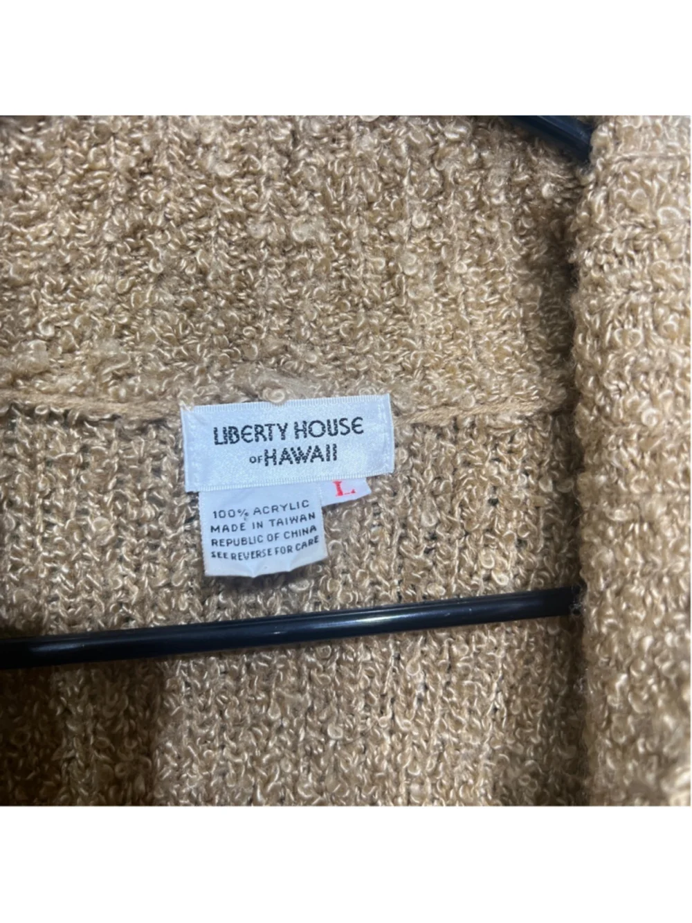 Vintage 60s Liberty House Hawaii Knit Cardigan Beige Open Concept Sweater size L